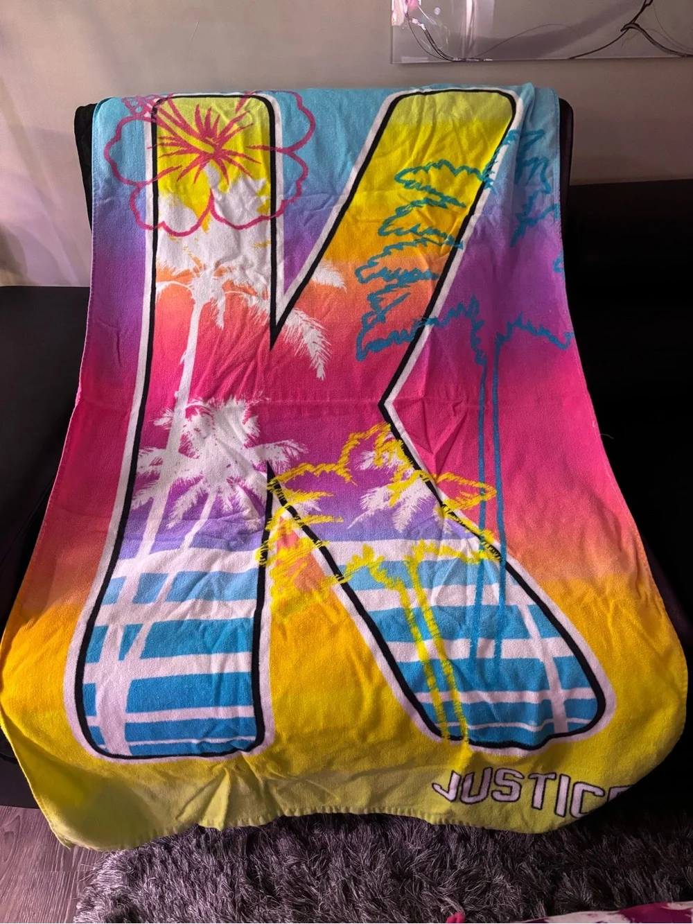 Justice Initial “K” Beach Towel with Tote